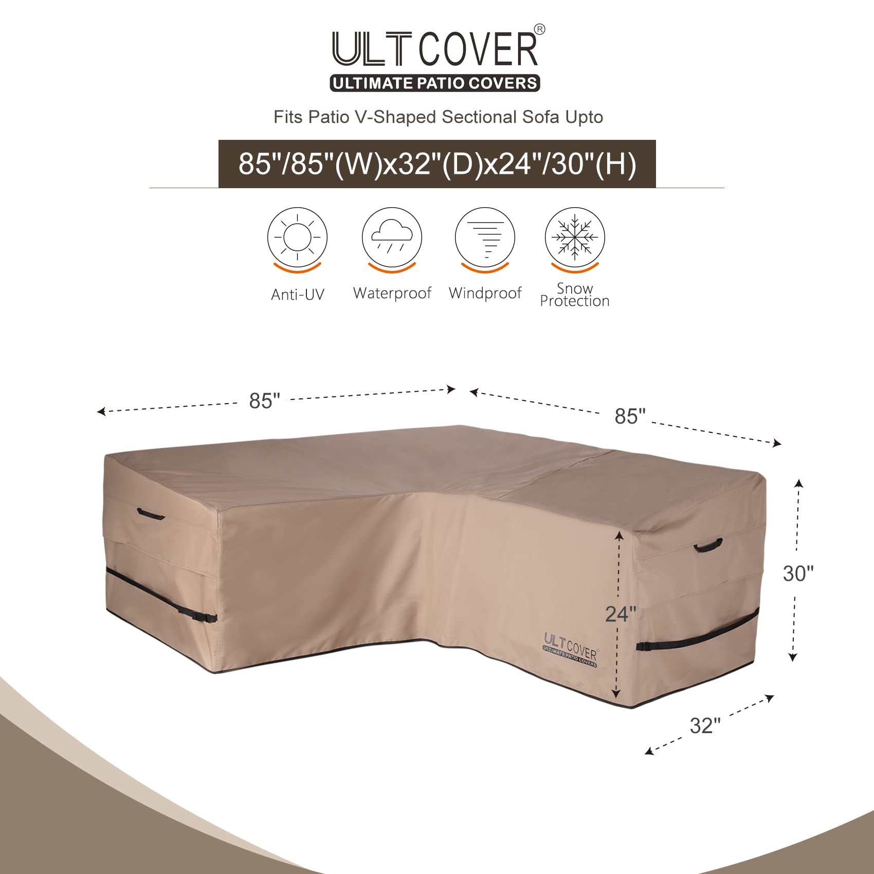 ULTCOVER V-shaped sofa cover with full coverage shields cushions from sun and debris.
