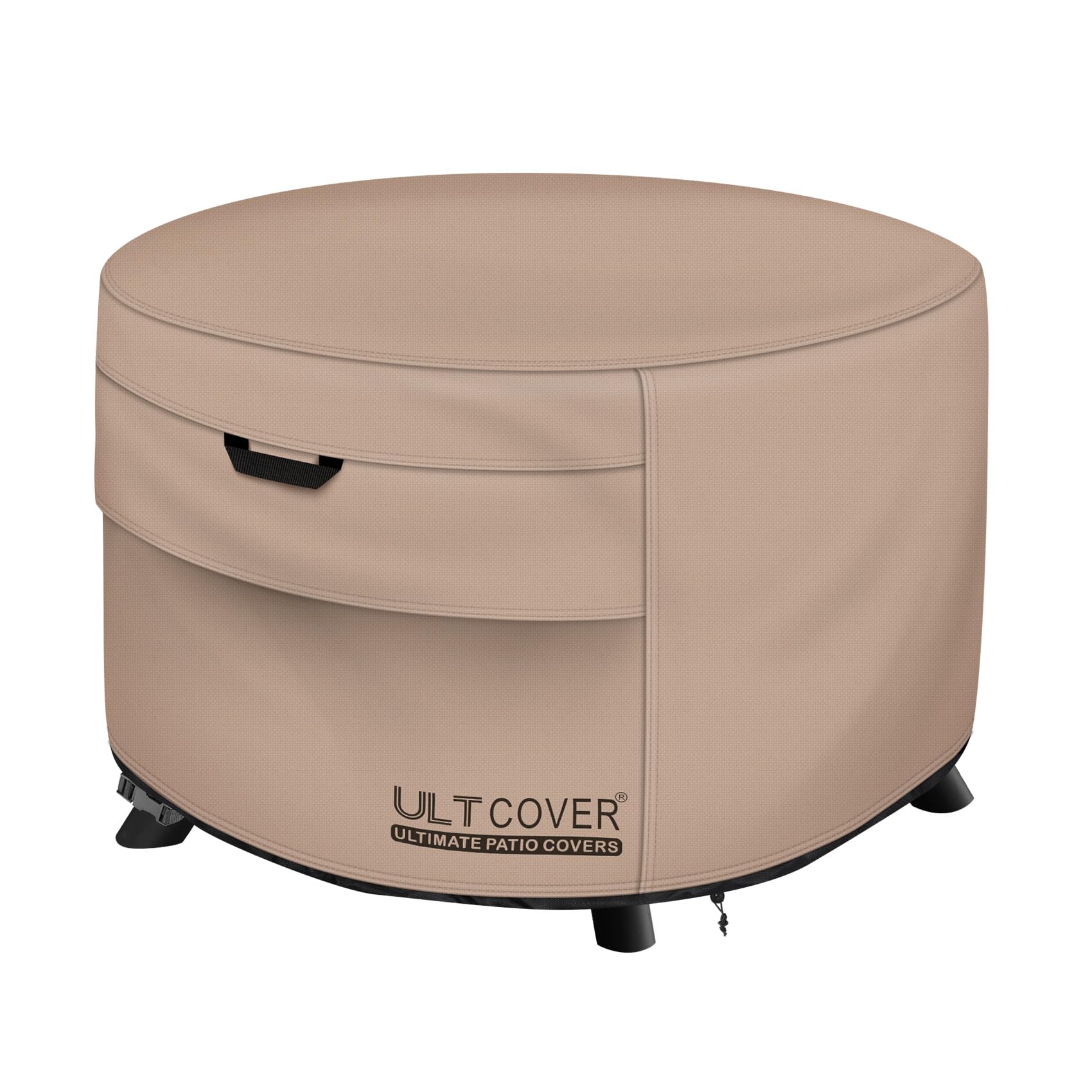 ULTCOVER round fire pit cover 32in on patio protects from rain and sun.