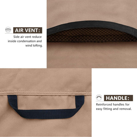 ULTCOVER clips and elastic drawcords secure the cover to table legs.