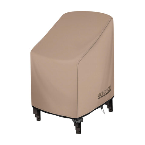 ULTCOVER stackable chair cover protecting a set of chairs from rain.