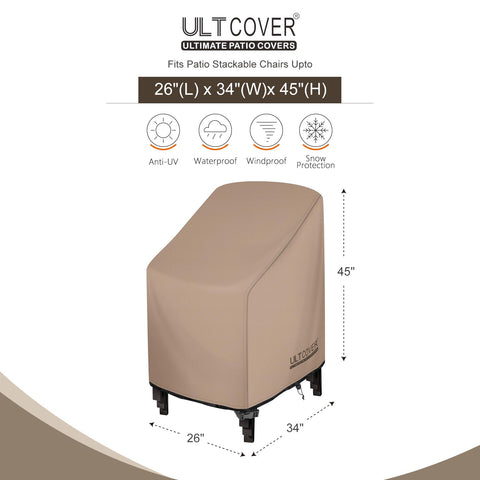 ULTCOVER waterproof cover on stacked chairs protecting against snow.