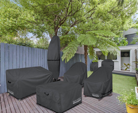 Two-pack fits patio chairs up to 32W by 35D by 36H inches.