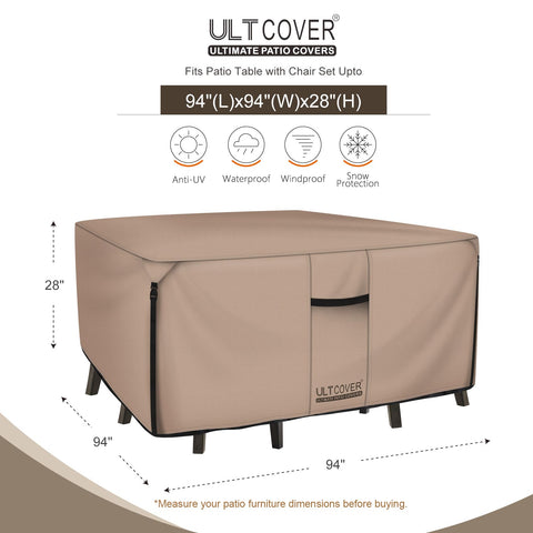 ULTCOVER waterproof 600D canvas backing shields table from moisture and weather.