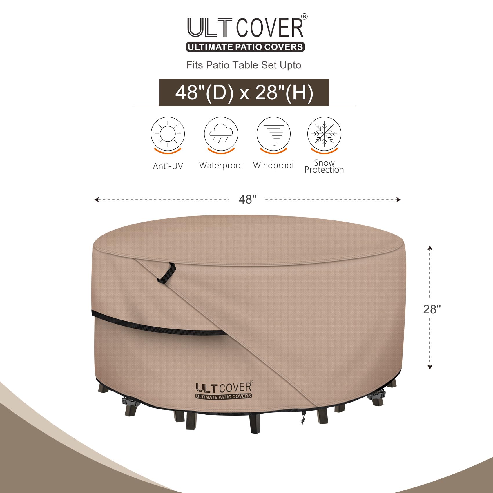 ULTCOVER round table cover with waterproof backing protecting outdoor furniture