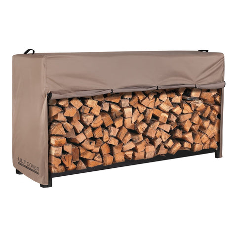 ULTCOVER waterproof 8ft firewood cover protecting racks from rain and debris.