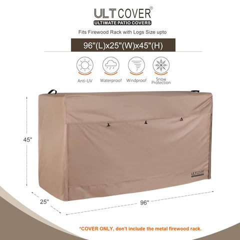 ULTCOVER 8ft firewood cover viewed from the side shields against moisture.