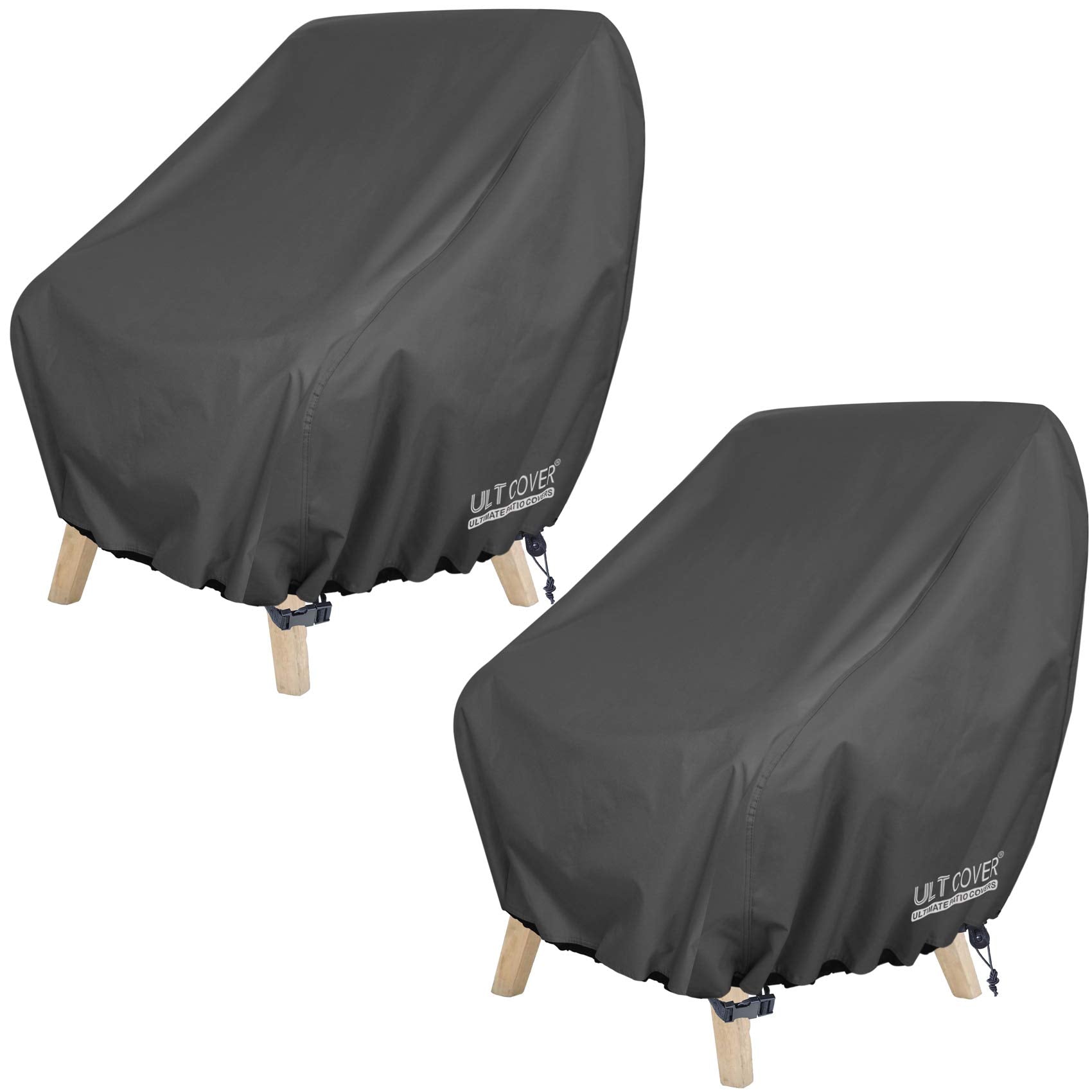 ULTCOVER waterproof chair cover, front view, protects outdoor lounge chair from the elements.