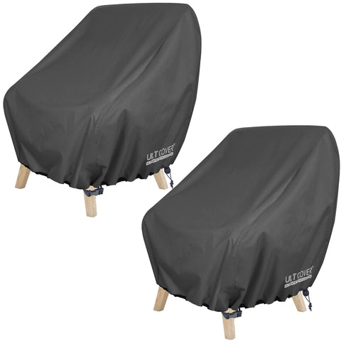 ULTCOVER waterproof chair cover, front view, protects outdoor lounge chair from the elements.