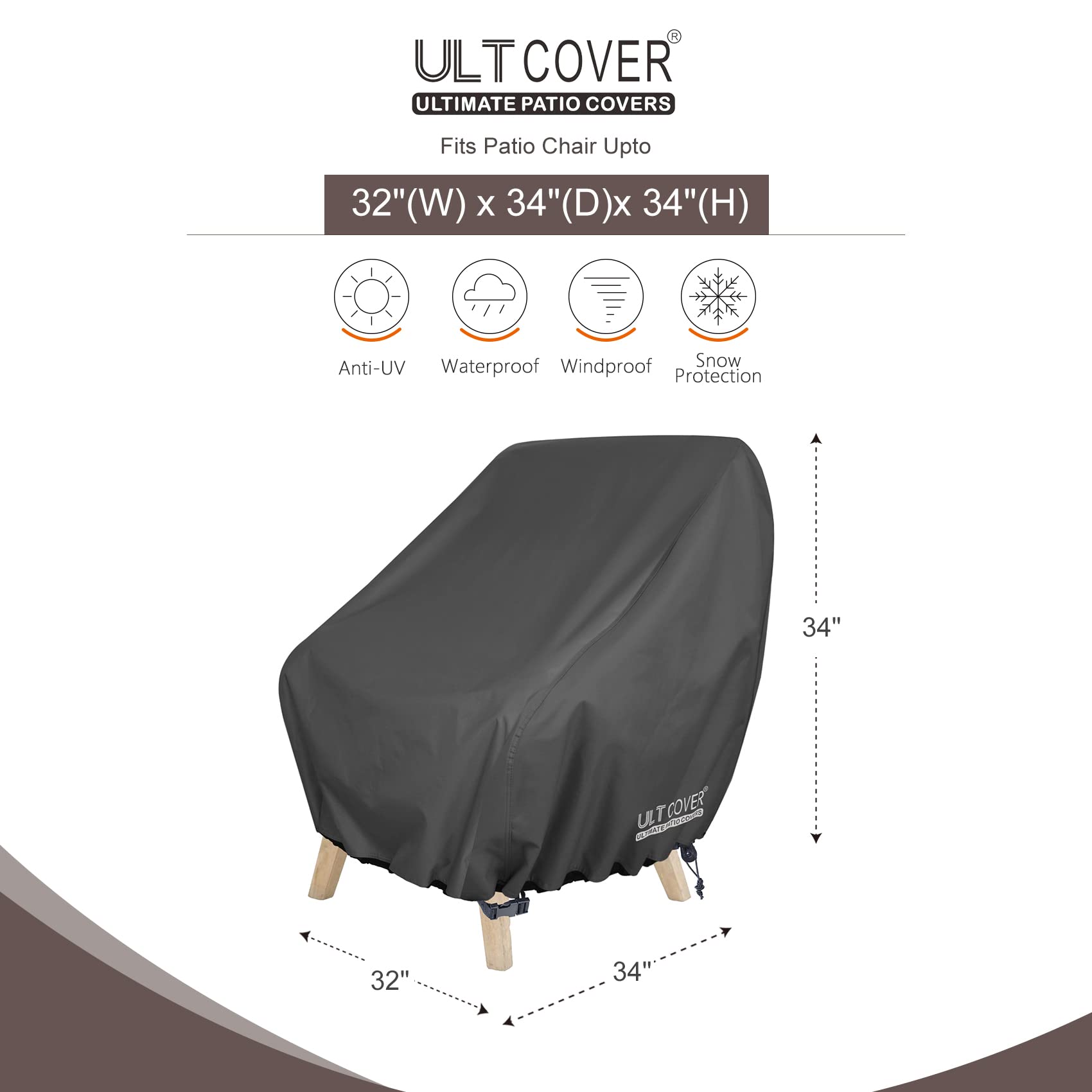 Material close-up shows durable 600D polyester with waterproof backing protecting the chair.