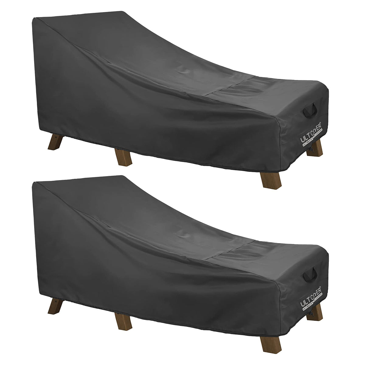 ULTCOVER waterproof patio lounge chair cover front view protecting an 80L x 28W x 30H chair from rain and sun