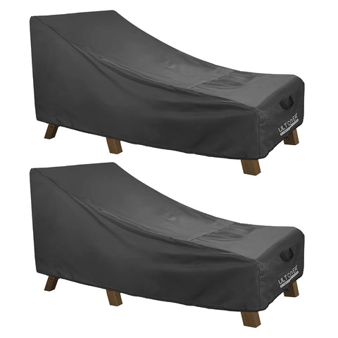 ULTCOVER waterproof patio lounge chair cover front view protecting an 80L x 28W x 30H chair from rain and sun