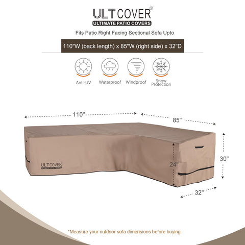 ULTCOVER waterproof outdoor sofa cover for a 6-seater sectional, shielding from rain and debris.