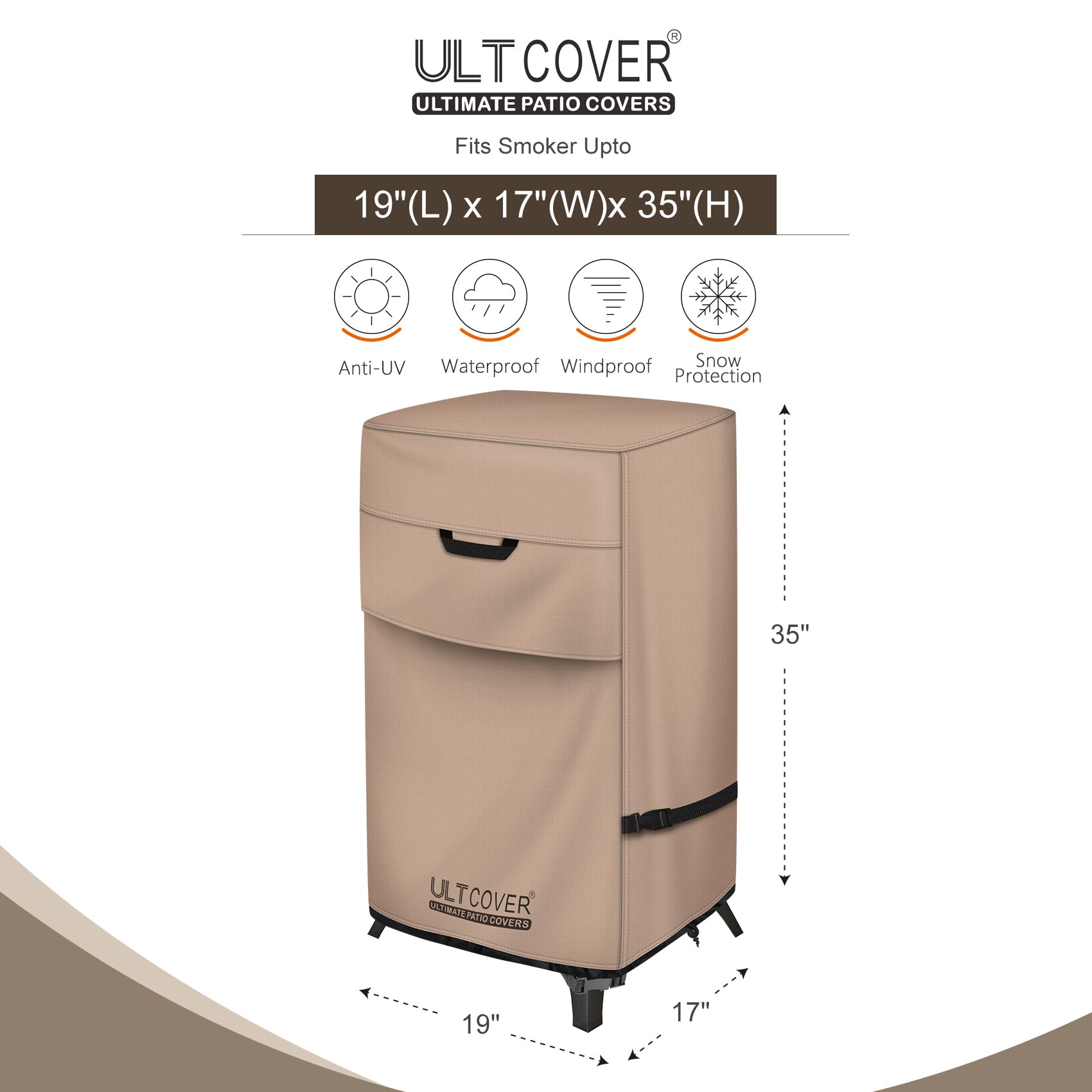 Back vents visible on ULTCOVER smoker cover improve airflow and moisture control