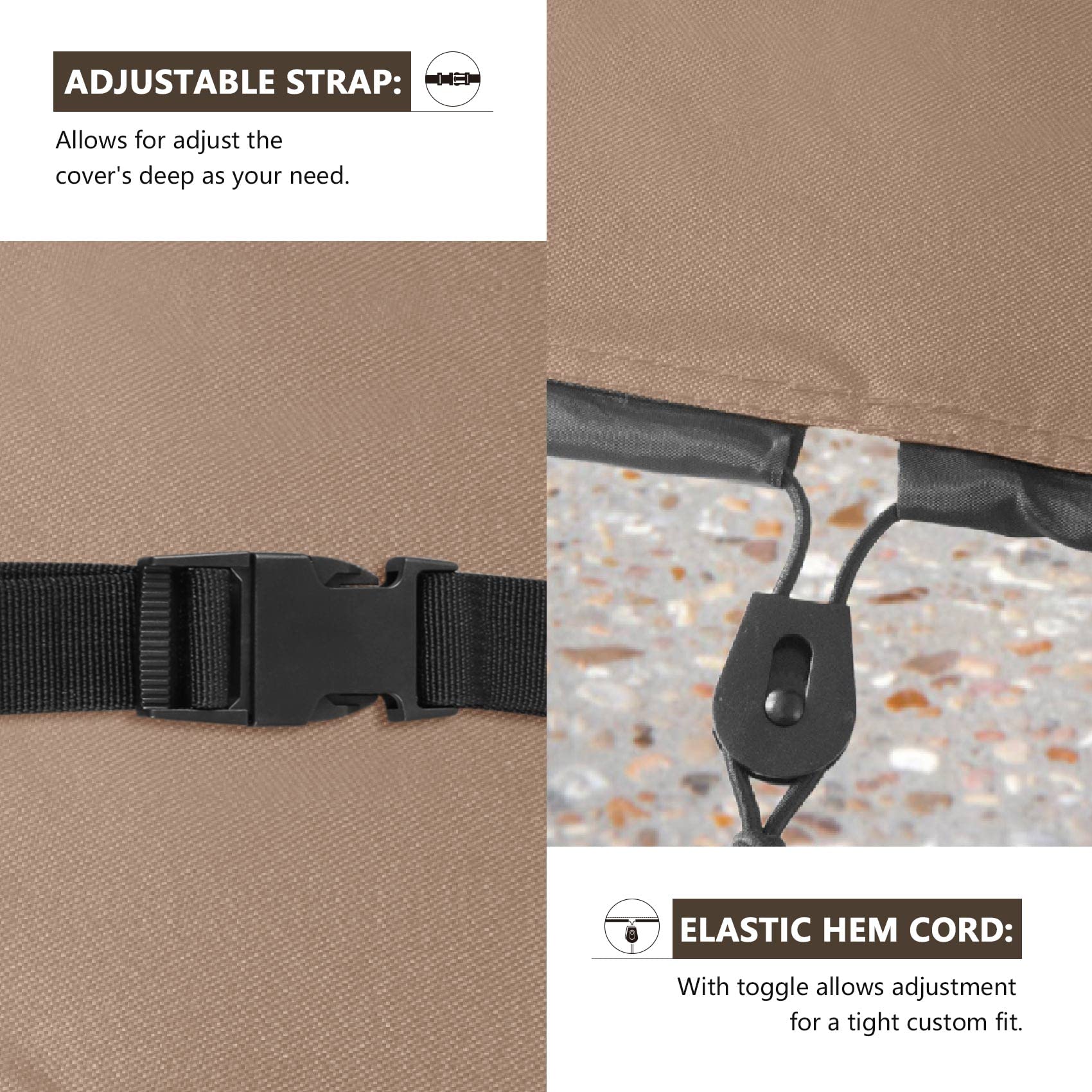 ULTCOVER wheel clip and drawcord system keeps cover secure in high winds.