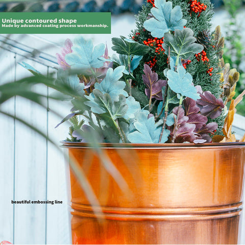 UltiTeque copper planter on indoor porch display with tall plant focal point.