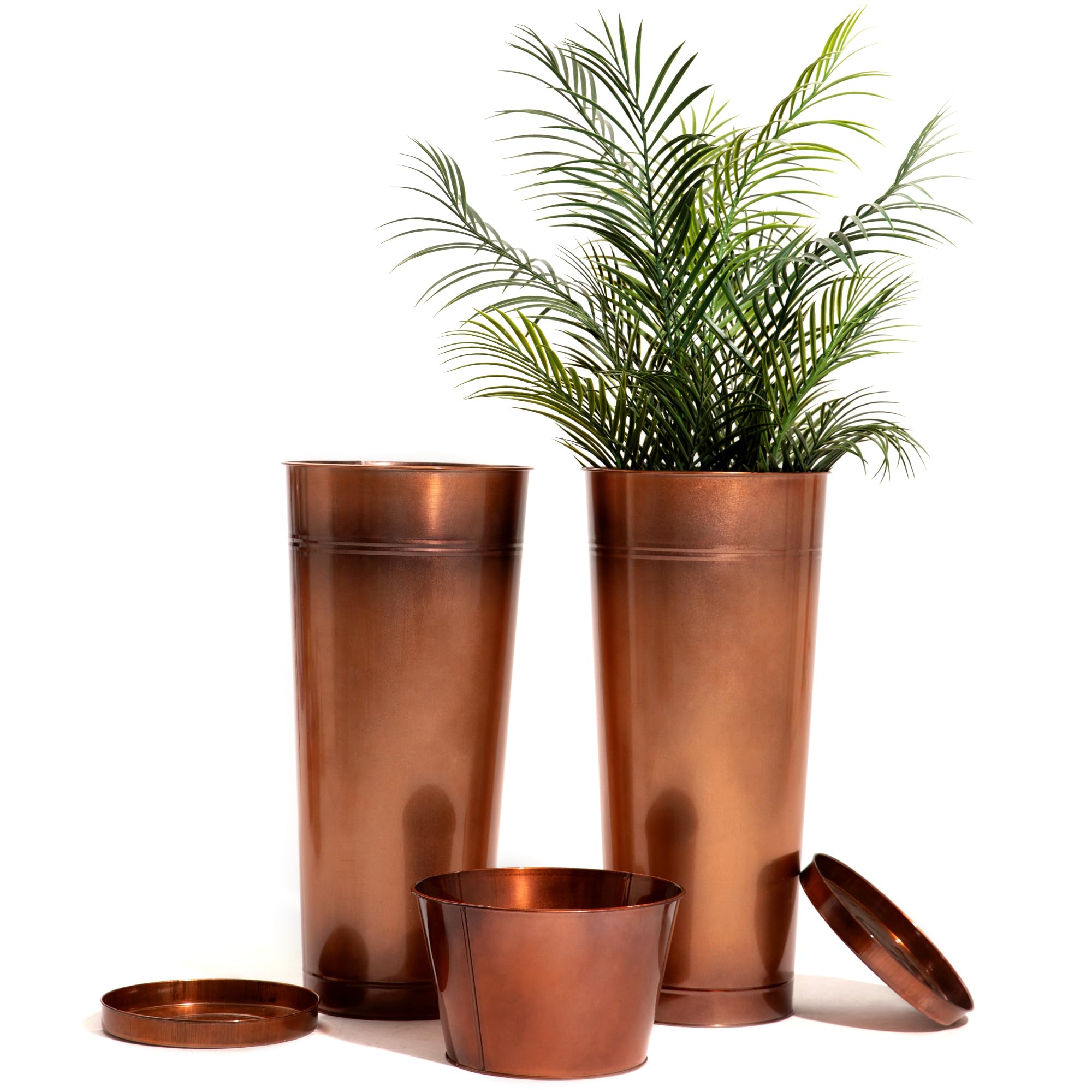 UltiTeque copper planter inner pots with holes for drainage and easy maintenance.