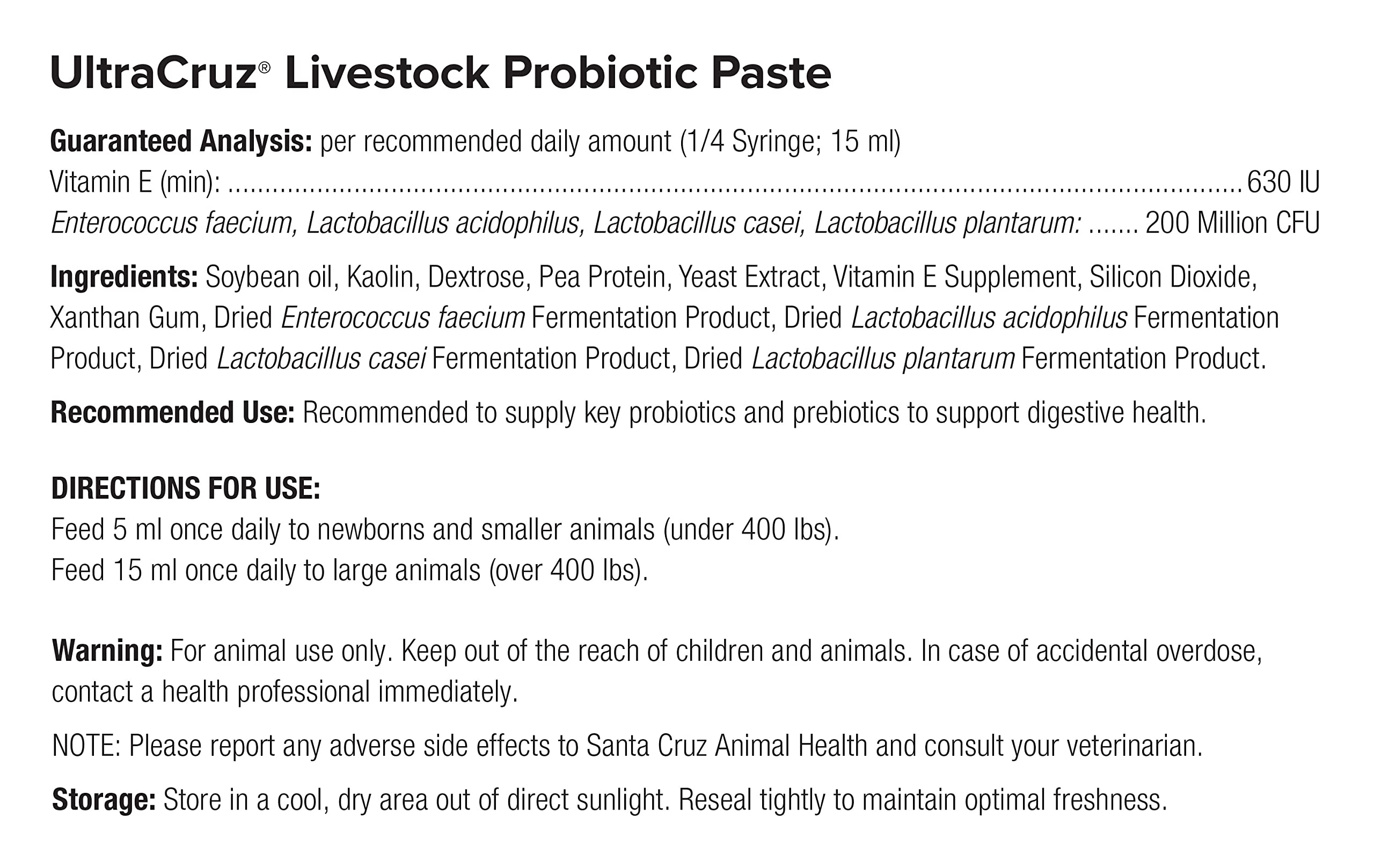 UltraCruz probiotic paste for sheep; supports gut flora balance.
