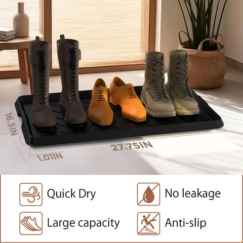 UltraLegend boot tray with brush demonstrates easy cleaning of stubborn dirt from footwear