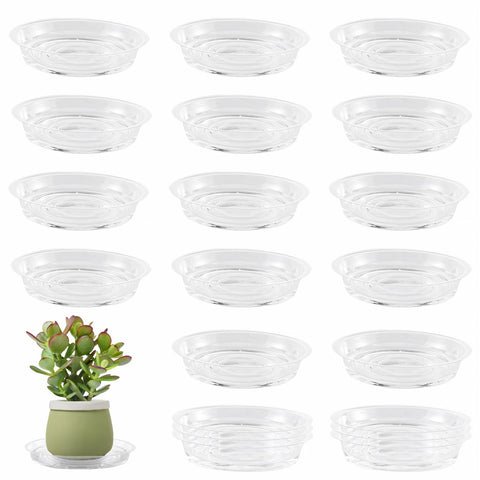 UltraOutlet 6-inch plant saucer in crystal clear plastic protects surfaces and captures drainage.