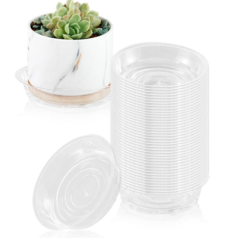 UltraOutlet 4-inch clear plant saucer bulk pack protects floors from water.
