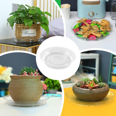 UltraOutlet plant saucer with decorative pebbles demonstrates aesthetic use.
