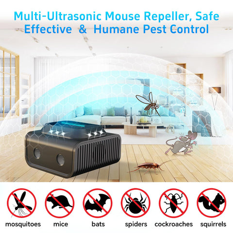 Ultrasonic Repellent dual-chip technology enhances pest disruption.