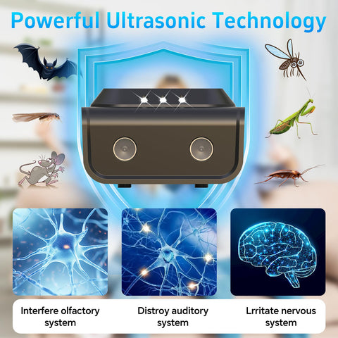 Ultrasonic Repellent install in attic, garage, or basement for rodent deterrence.
