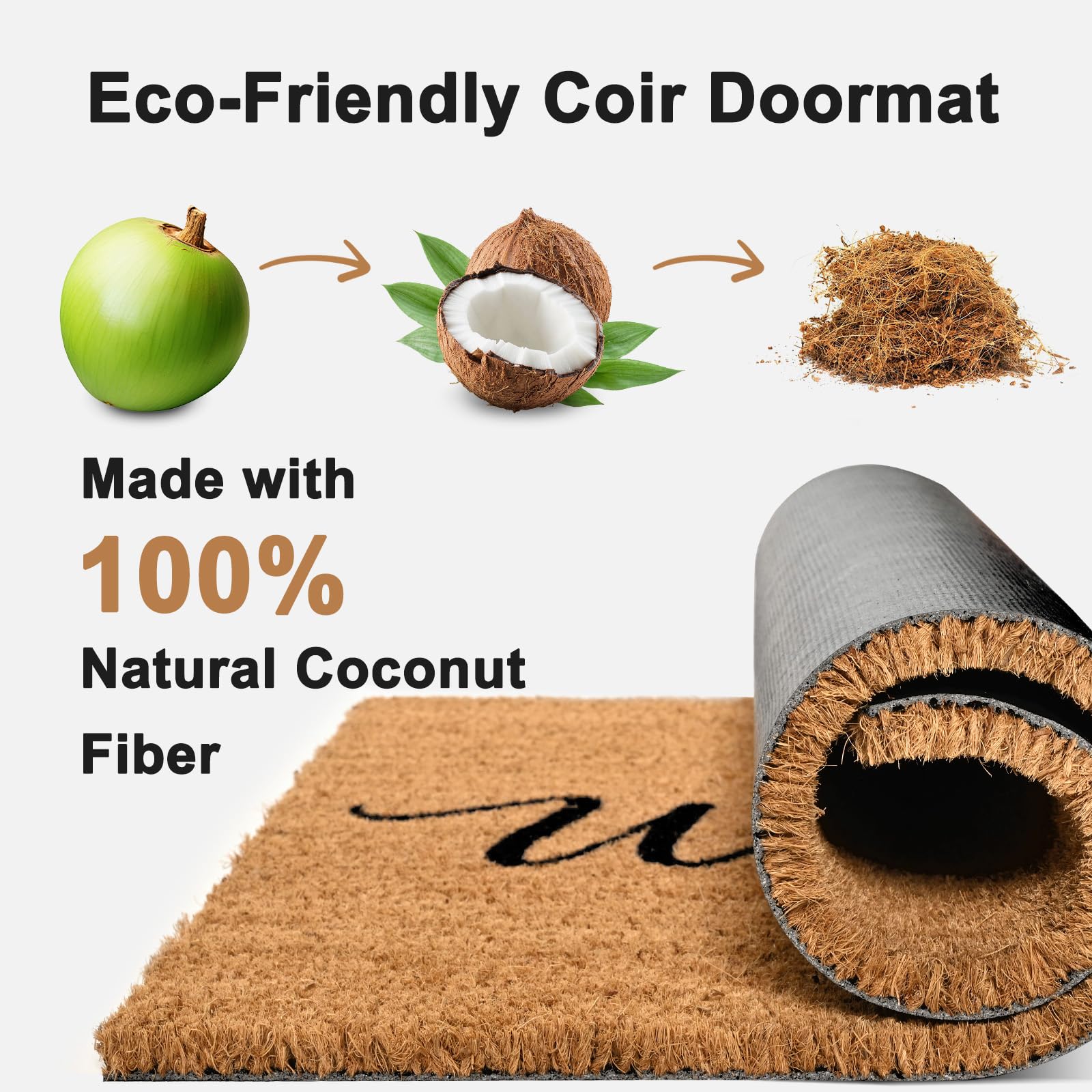 ULTSOFE Coco Coir Doormat anti-slip backing keeps mat steady in wet conditions.
