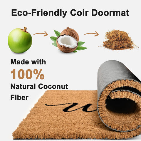 ULTSOFE Coco Coir Doormat anti-slip backing keeps mat steady in wet conditions.