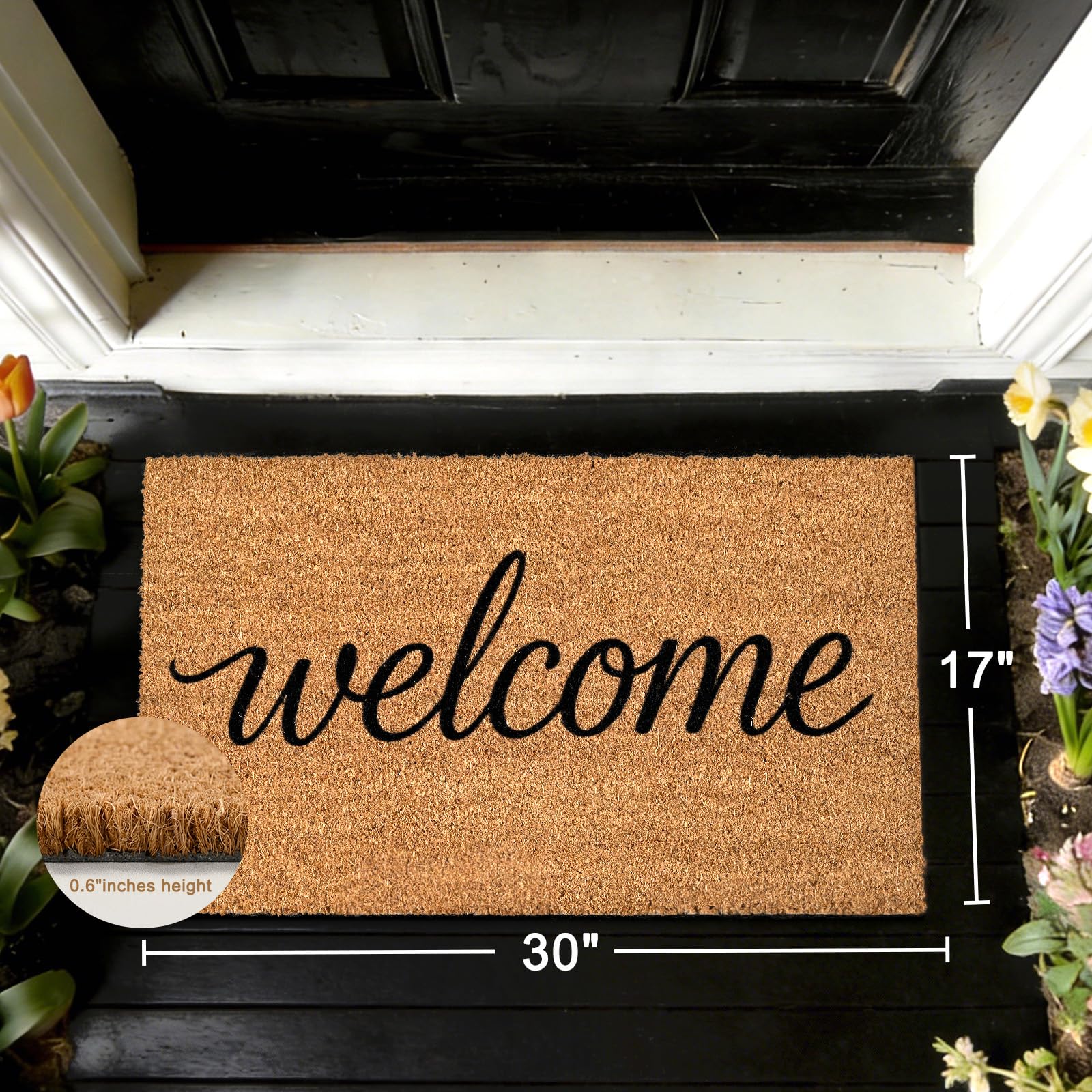 ULTSOFE Coco Coir Doormat heavy-duty backing secures placement on various floors.