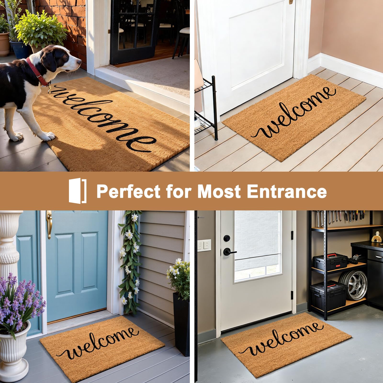 ULTSOFE Coco Coir Doormat indoor-outdoor-use versatility for porches, patios, and mudrooms.