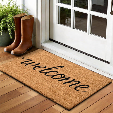 ULTSOFE Coco Coir Doormat textured surface showing debris removal near footwear.