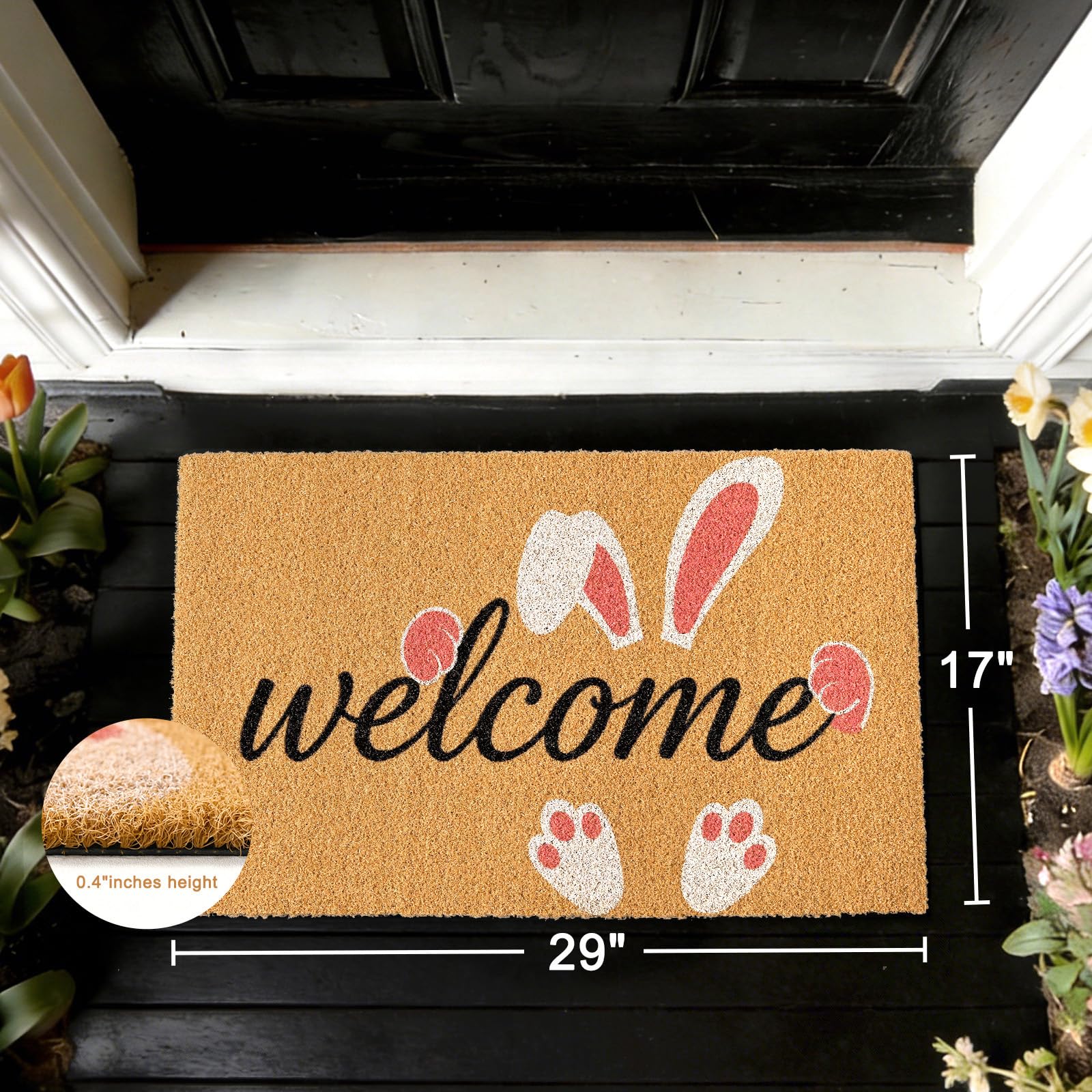 ULTSOFE Easter Bunny welcome mat in entryway provides durable dirt-trapping performance