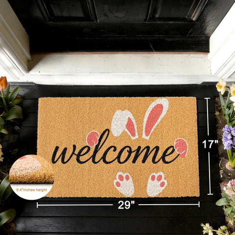 ULTSOFE Easter Bunny welcome mat in entryway provides durable dirt-trapping performance
