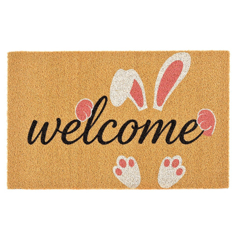 ULTSOFE Easter Bunny Welcome Mat at front door with non-slip backing for safe entry
