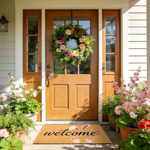 ULTSOFE Easter Bunny mat on patio invites neighbors with durable all-season design