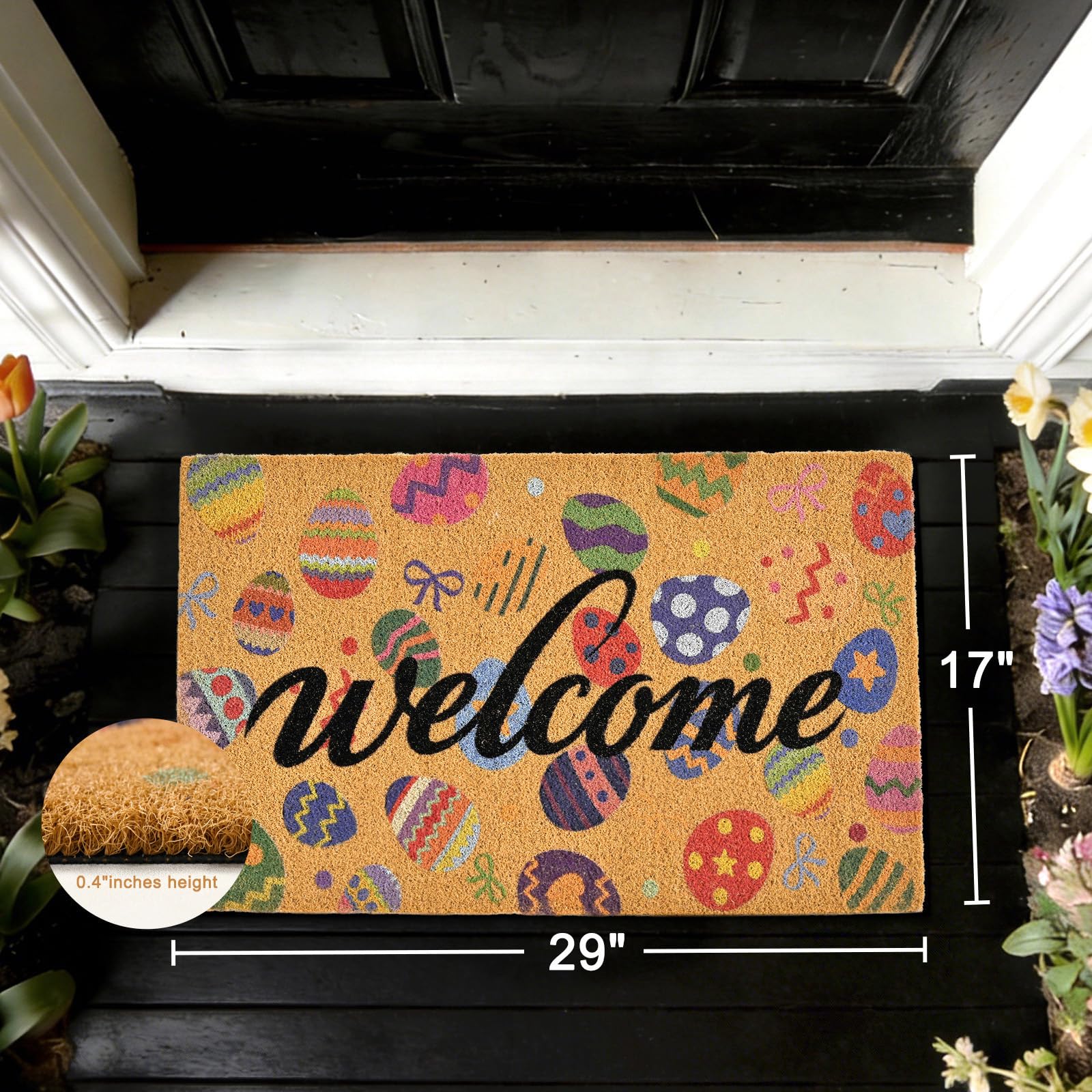 ULTSOFE Easter Eggs Welcome Mat with non-slip backing stays secure on floors
