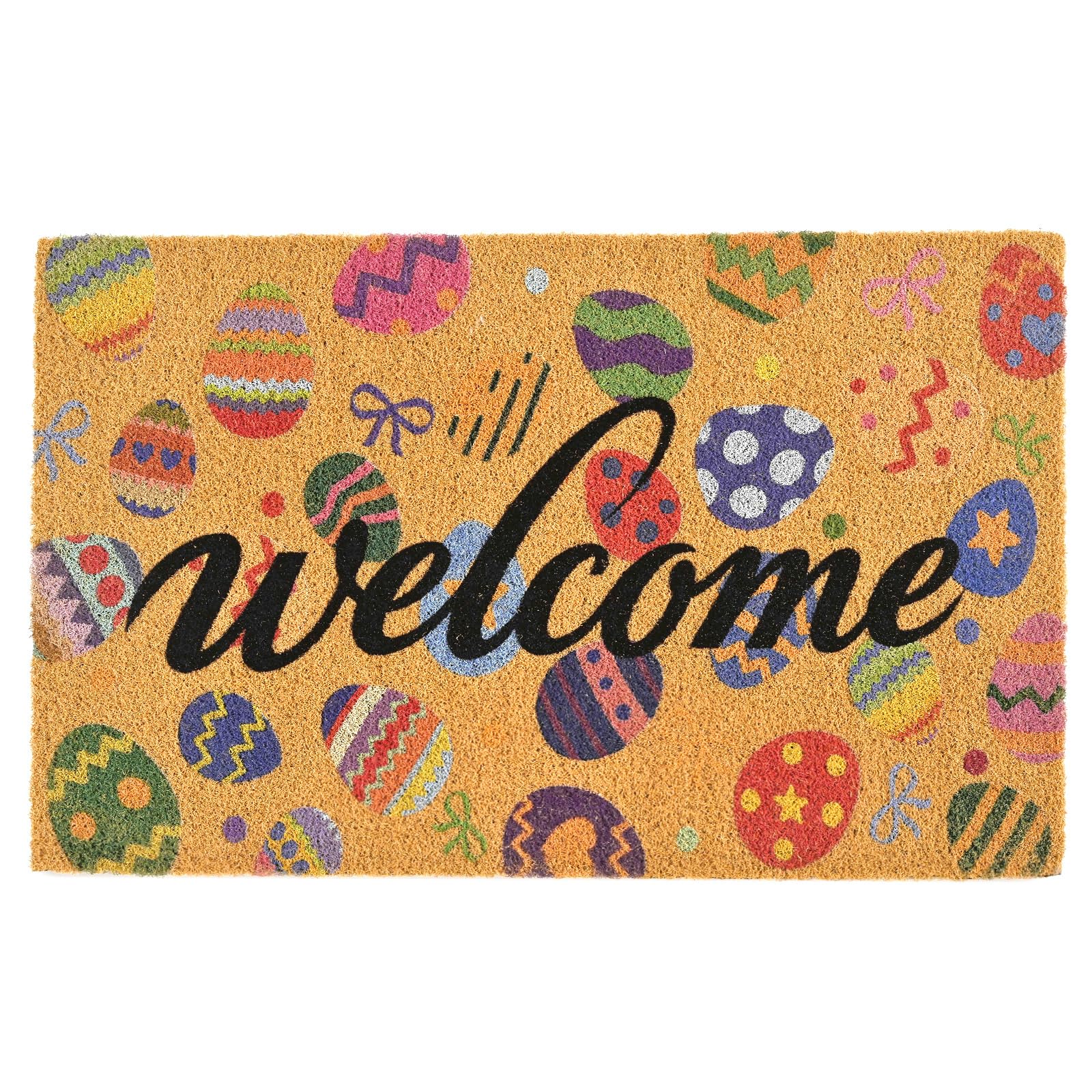 ULTSOFE Easter Eggs Welcome Mat at front door with dirt-trap design for a warm entry