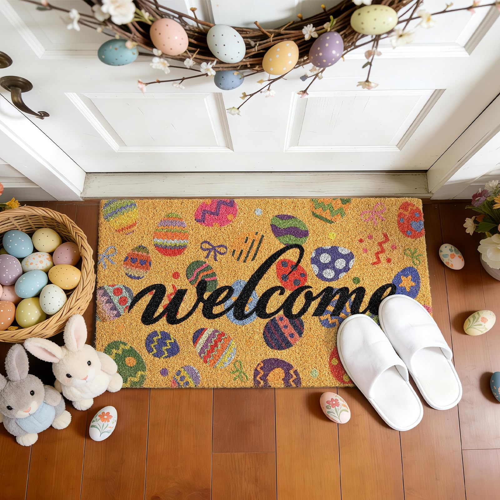 ULTSOFE Kitchen entry rug with Easter eggs motif for indoor use