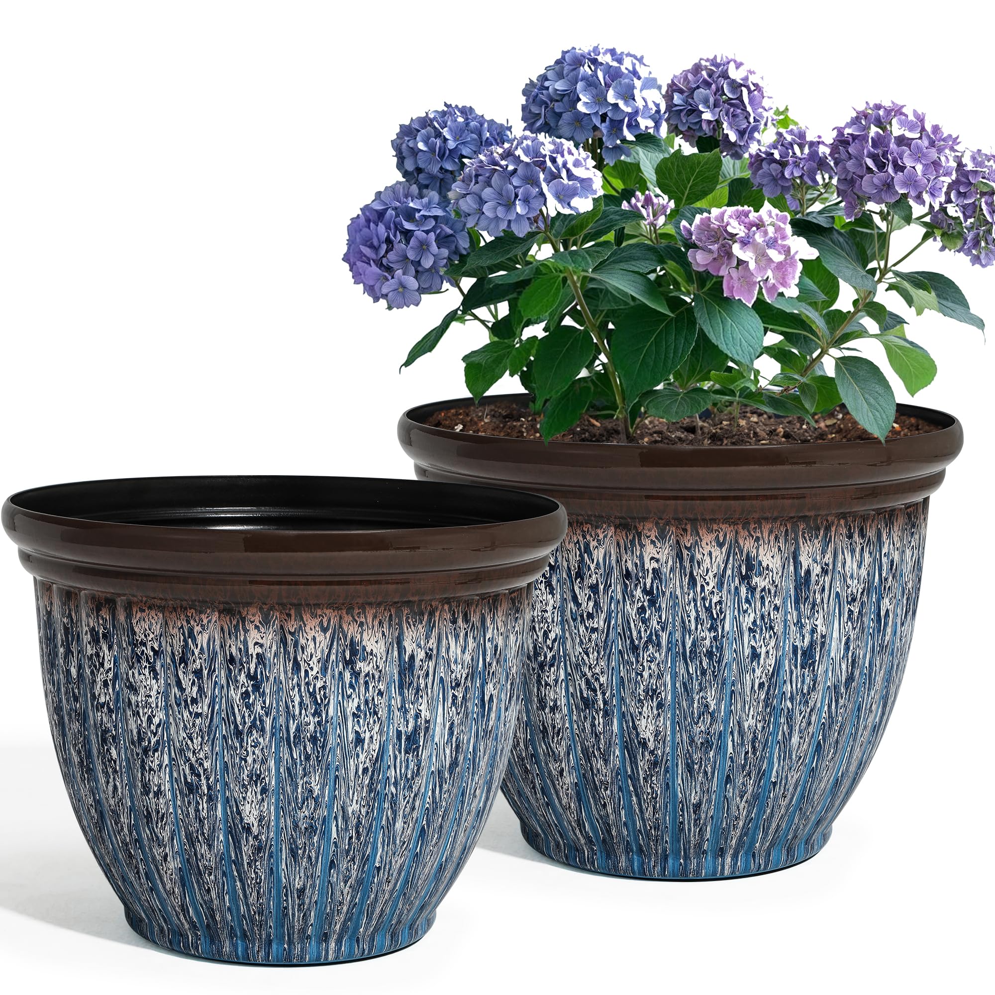 Ultym 15in large flower pot with blue brown glaze for eye-catching outdoor decor.