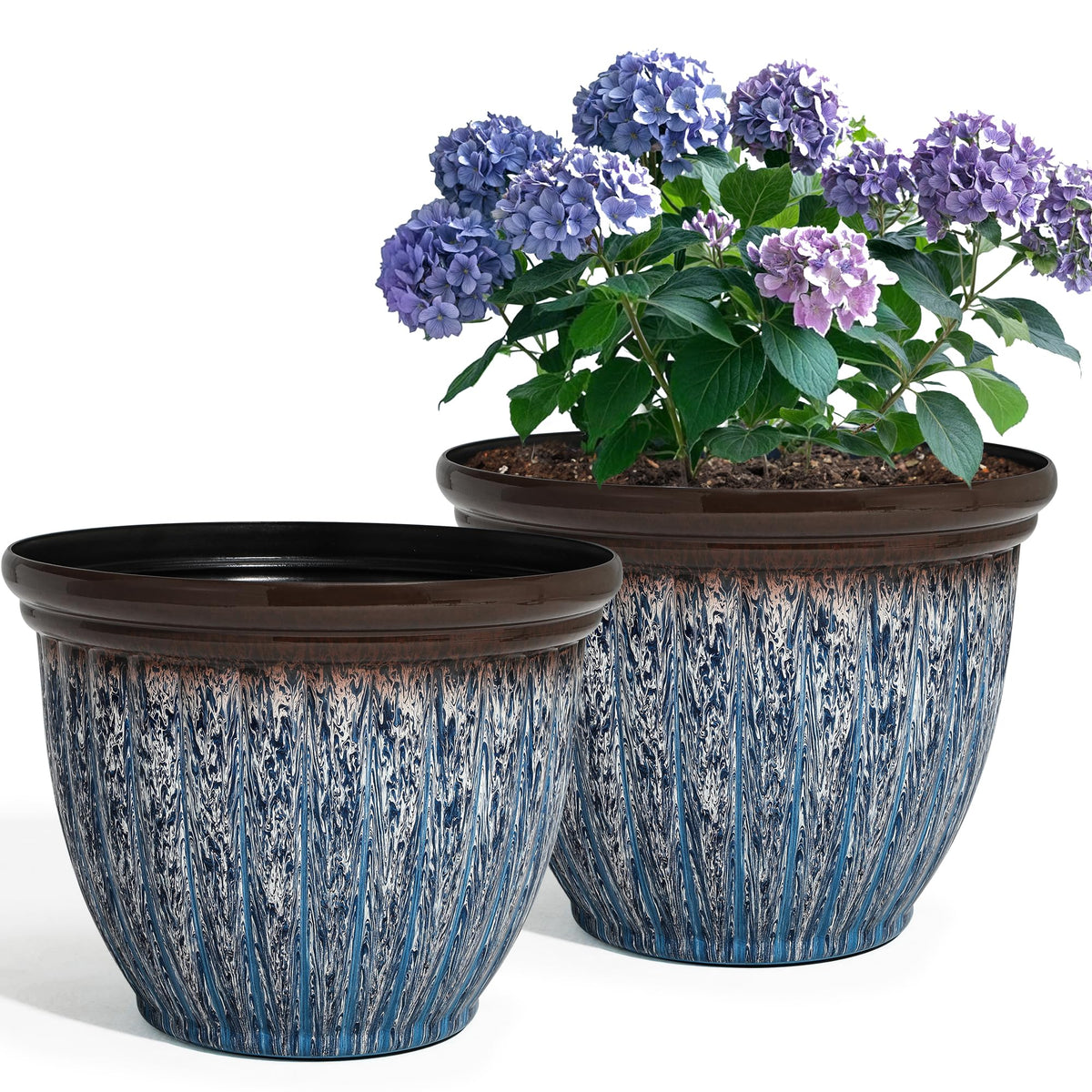 Ultym 15in large flower pot with blue brown glaze for eye-catching outdoor decor.