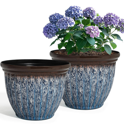 Ultym 15in large flower pot with blue brown glaze for eye-catching outdoor decor.
