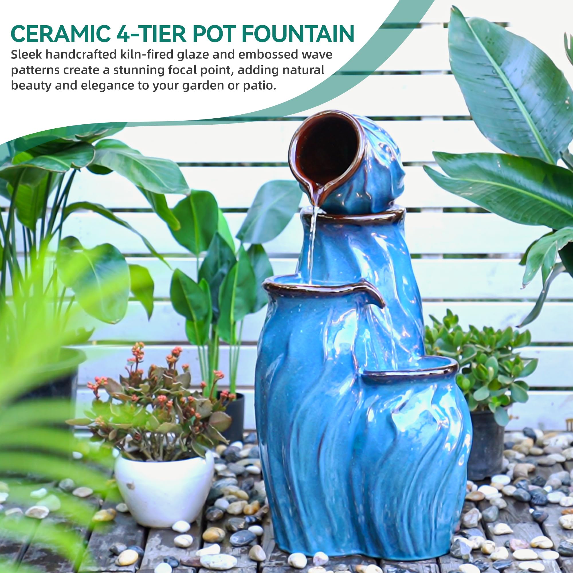 Ultym fountain delivers a 92 GPH flow for serene garden water features