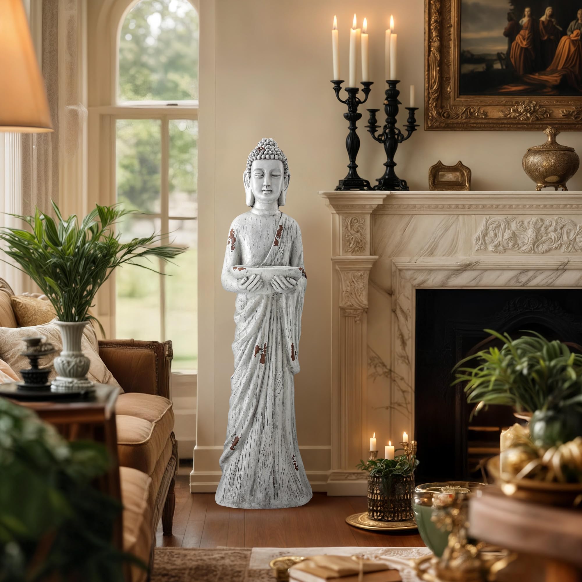 Ultym 42-inch Buddha statue outdoors offers a striking centerpiece for patios and yards.