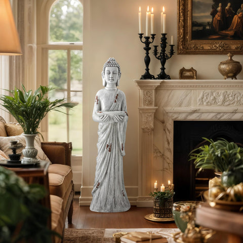 Ultym 42-inch Buddha statue outdoors offers a striking centerpiece for patios and yards.