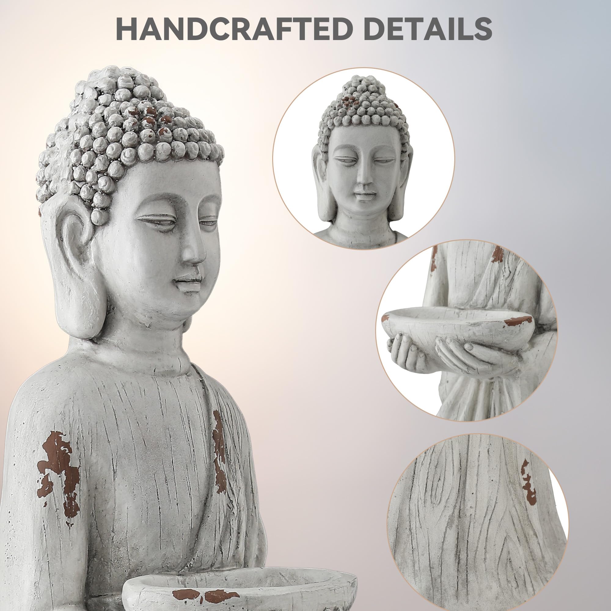 Ultym Buddha statue on patio creates a peaceful walkway accent.