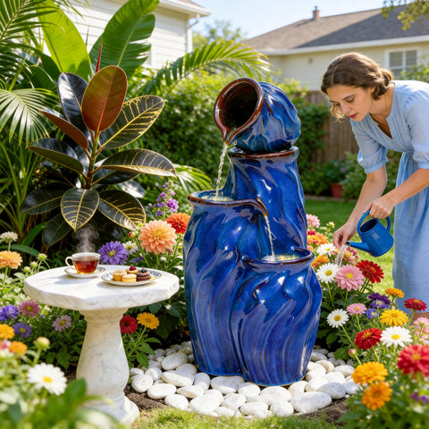 Ultym four-tier design with dynamic waves creates soothing cascades across patios.