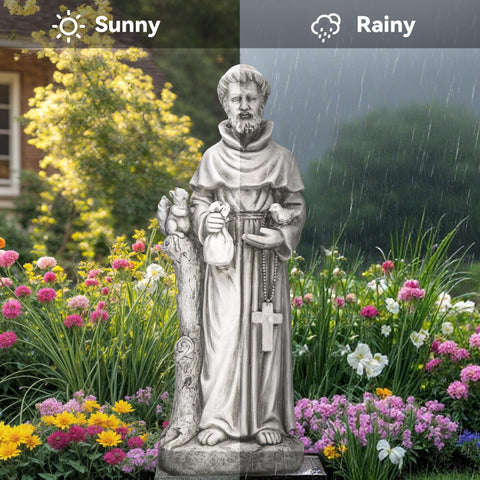 Ultym Francis statue with squirrel detail invites birds to visit your garden.
