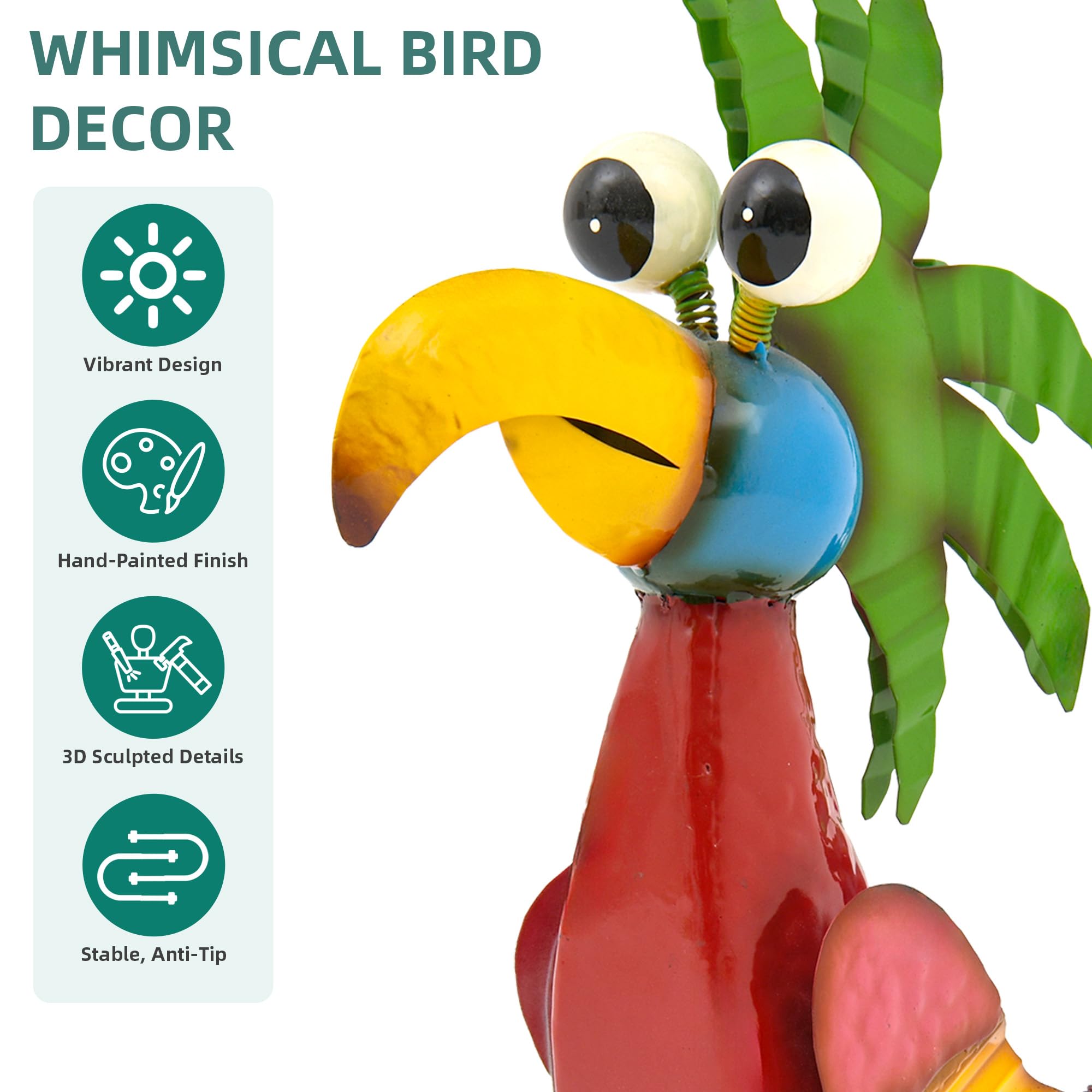 Ultym handcrafted parrot sculpture with weatherproof finish for year-round outdoor color.
