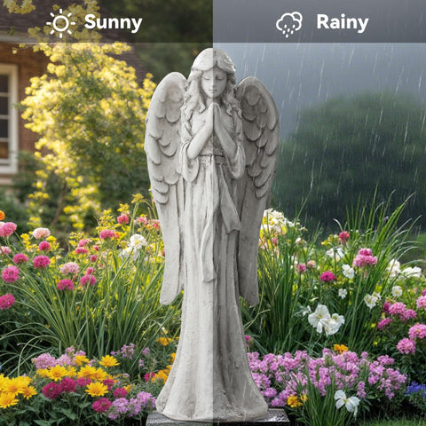 Ultym Praying Angel Statue outdoors blends with garden or entryway decor.